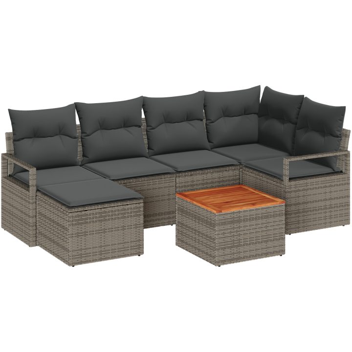 Trädgårdsoffset Grå 7 pcs Grå Rattan, träställning vidaXL Stor – bild 2