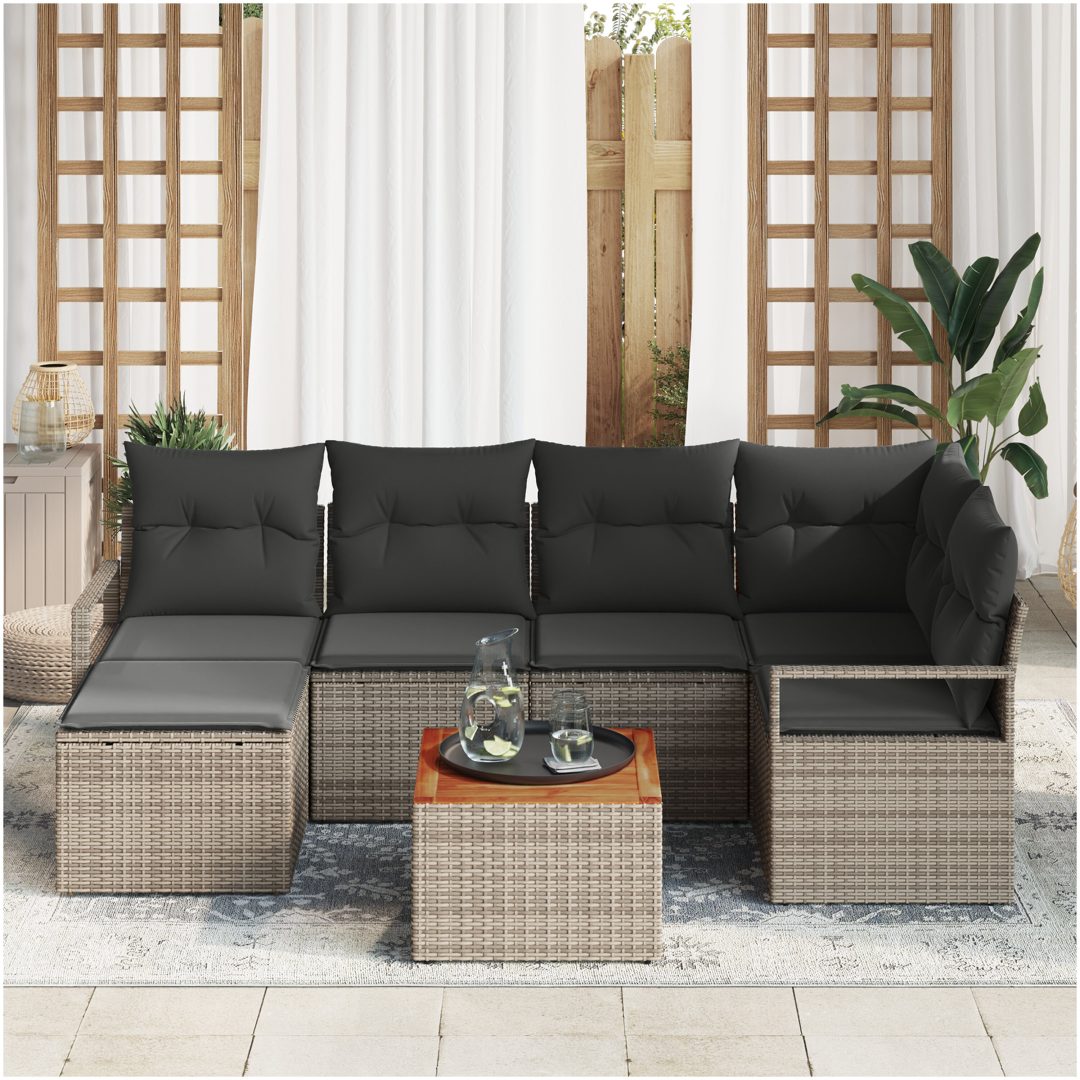 Trädgårdsoffset Grå 7 pcs Grå Rattan, träställning vidaXL Stor – bild 3