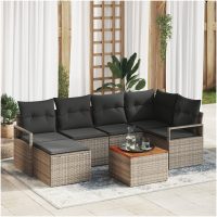 Trädgårdsoffset Grå 7 pcs Grå Rattan, träställning vidaXL