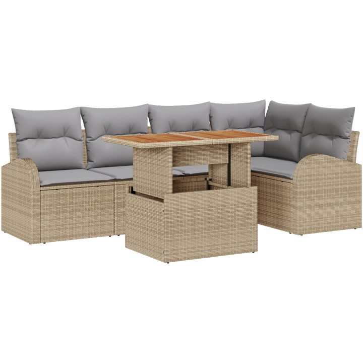 trädgårdsoffset med kuddar Beige Poly Rattan vidaXL Stor – bild 2