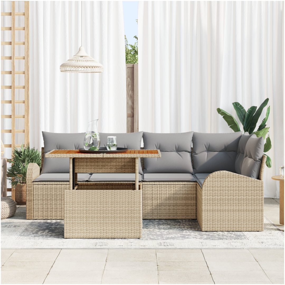 trädgårdsoffset med kuddar Beige Poly Rattan vidaXL Stor – bild 3