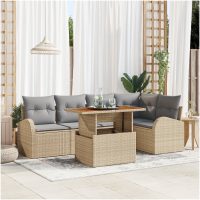 trädgårdsoffset med kuddar Beige Poly Rattan vidaXL