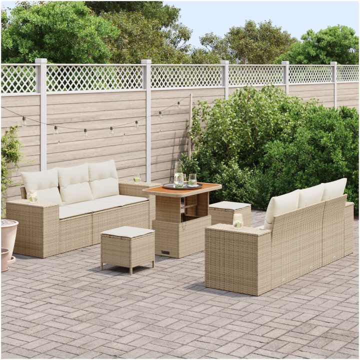 Trädgårdsoffset med kudde med kudde 9 pcs Beige och gräddfärgad vidaXL Stor – bild 3