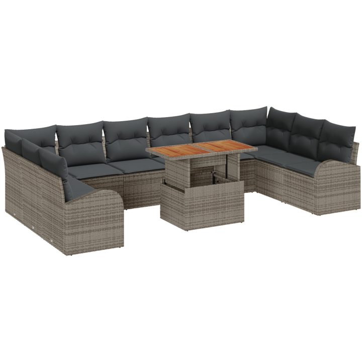 Trädgårdsoffset Set om 11 Grå Rotting Trädgårds matsalsset vidaXL 100 x 55 x 73 cm – bild 2