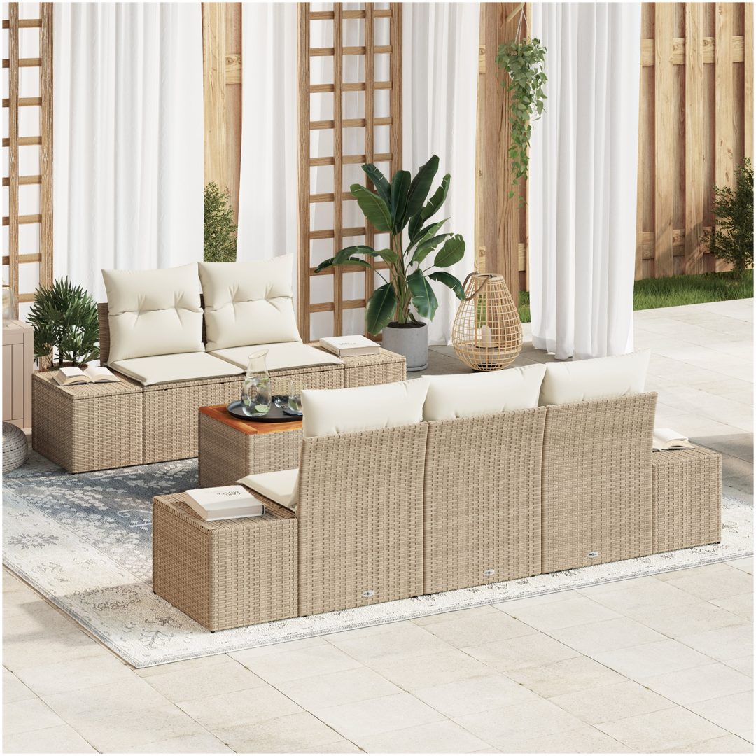 Trädgårdsoffuppsättning 6 pcs Beige, vit vidaXL 55 x 55 x 37 cm