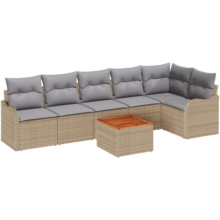 Trädgårdsoffuppsättning 7 pcs Beige, ljusgrå Konstrotting vidaXL Stor – bild 2