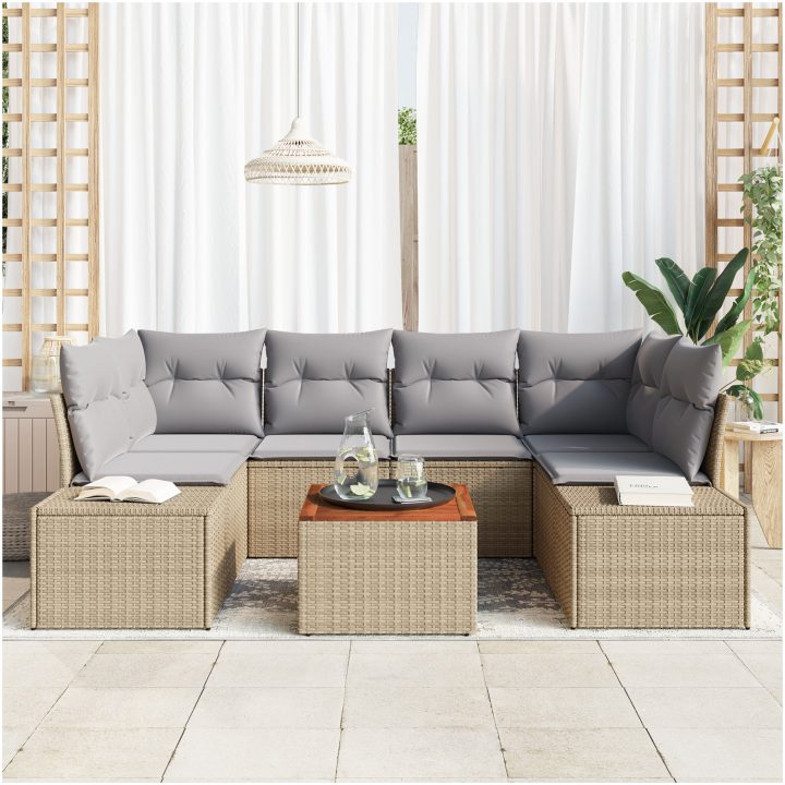 Trädgårdsoffuppsättning 7 pcs Beige, ljusgrå vidaXL 55 x 55 x 37 cm – bild 3