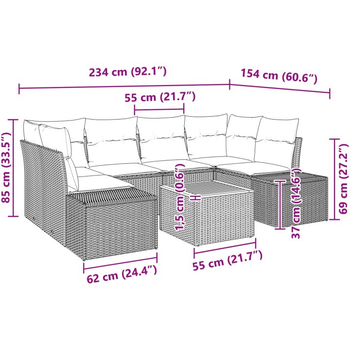 Trädgårdsoffuppsättning 7 pcs Beige, ljusgrå vidaXL 55 x 55 x 37 cm – bild 6