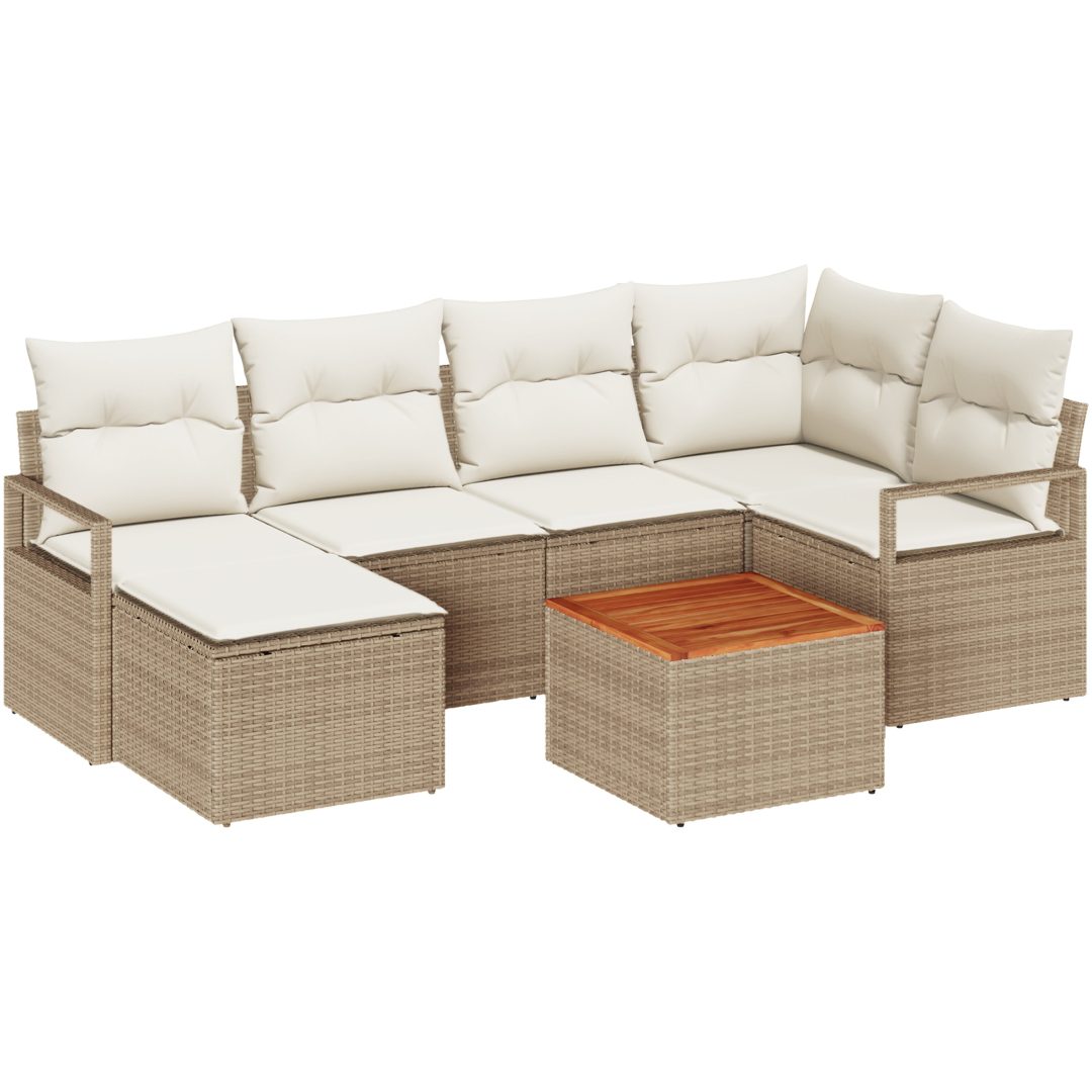 Trädgårdsoffuppsättning 7 pcs Beige, vit vidaXL Medium – bild 2