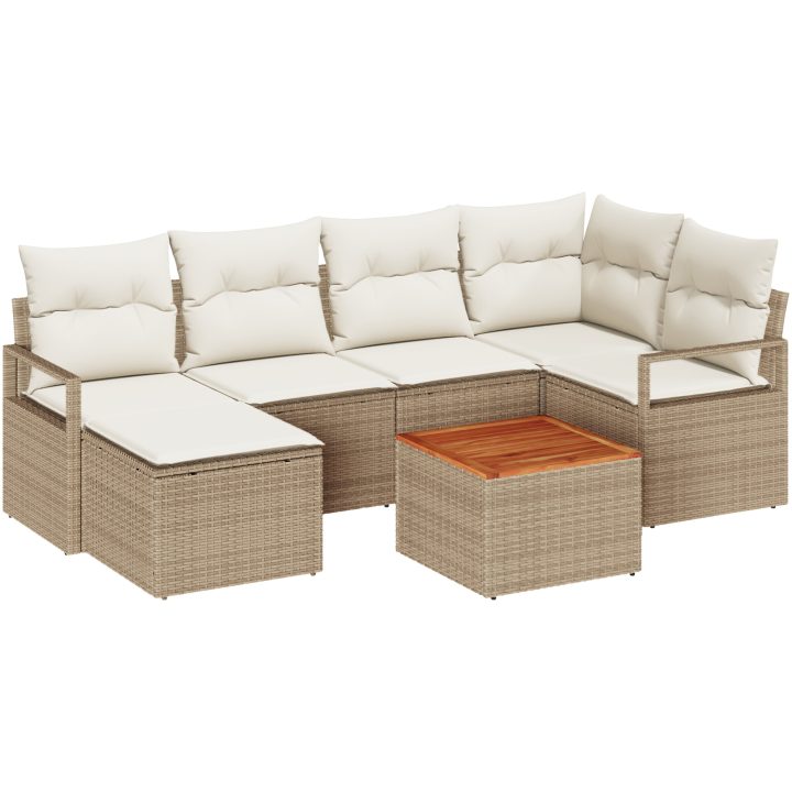 Trädgårdsoffuppsättning 7 pcs Beige, vit vidaXL Medium – bild 2