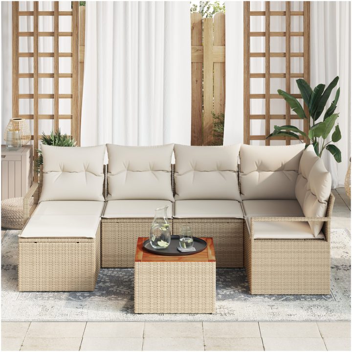 Trädgårdsoffuppsättning 7 pcs Beige, vit vidaXL Medium – bild 3