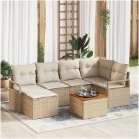 Trädgårdsoffuppsättning 7 pcs Beige, vit vidaXL