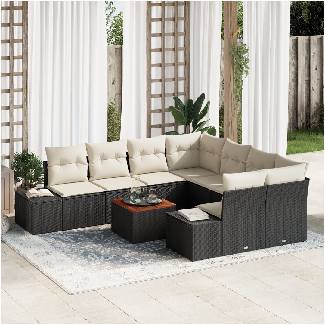 Trädgårdsoffuppsättning 9 pcs Svart, vit vidaXL 55 x 55 x 37 cm