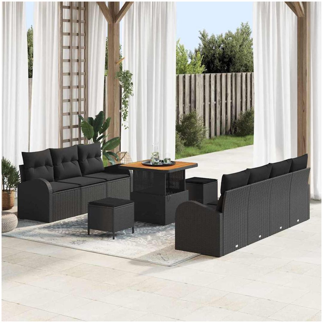 Trädgårdsoffuppsättning Set om 4 Svart Rattan vidaXL Medium