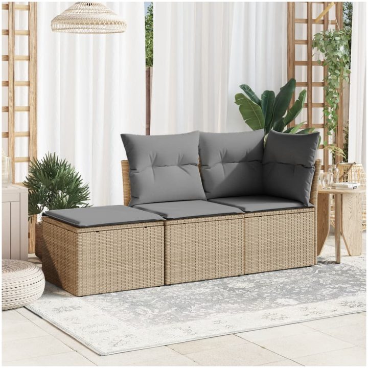 Trädgårdspall med dyna beige 55x55x37 cm konstrotting vidaXL – bild 3