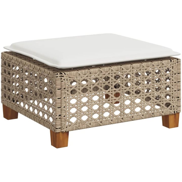 Trädgårdspall med dyna beige 63,5x56x32 cm konstrotting vidaXL – bild 2