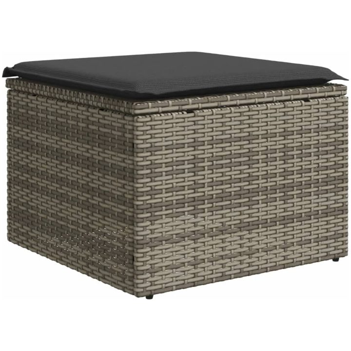 Trädgårdspall med dyna grå 55x55x37 cm konstrotting vidaXL – bild 2