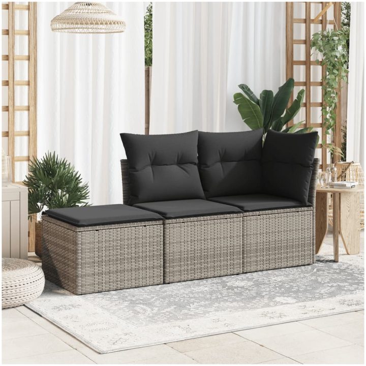 Trädgårdspall med dyna grå 55x55x37 cm konstrotting vidaXL – bild 3