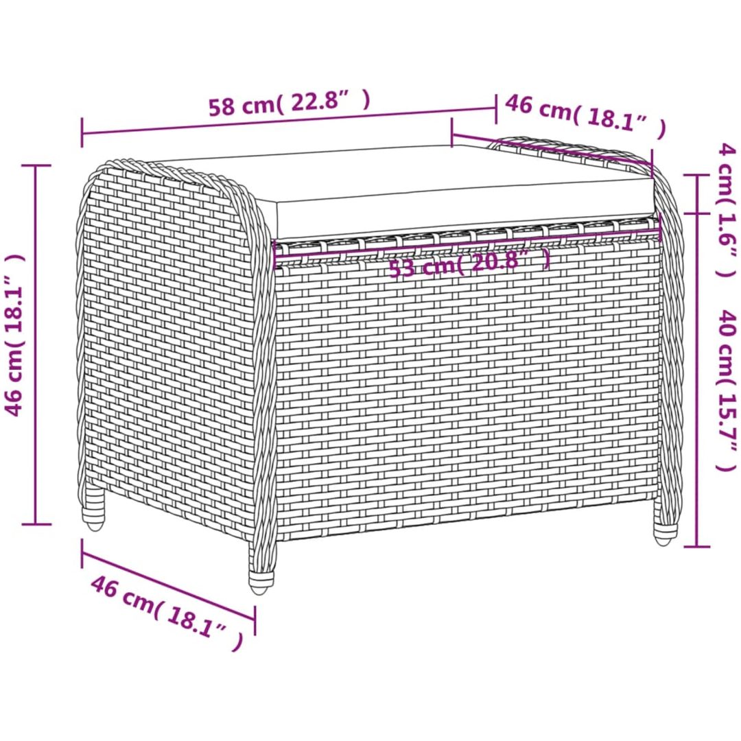 Trädgårdspall med dyna grå 58x46x46 cm konstrotting vidaXL – bild 9