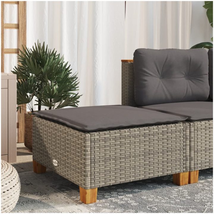 Trädgårdspall med dyna grå 63,5x56x32 cm konstrotting vidaXL – bild 3