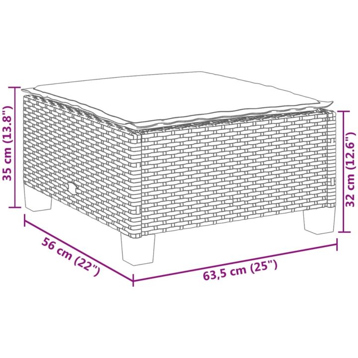 Trädgårdspall med dyna grå 63,5x56x32 cm konstrotting vidaXL – bild 8