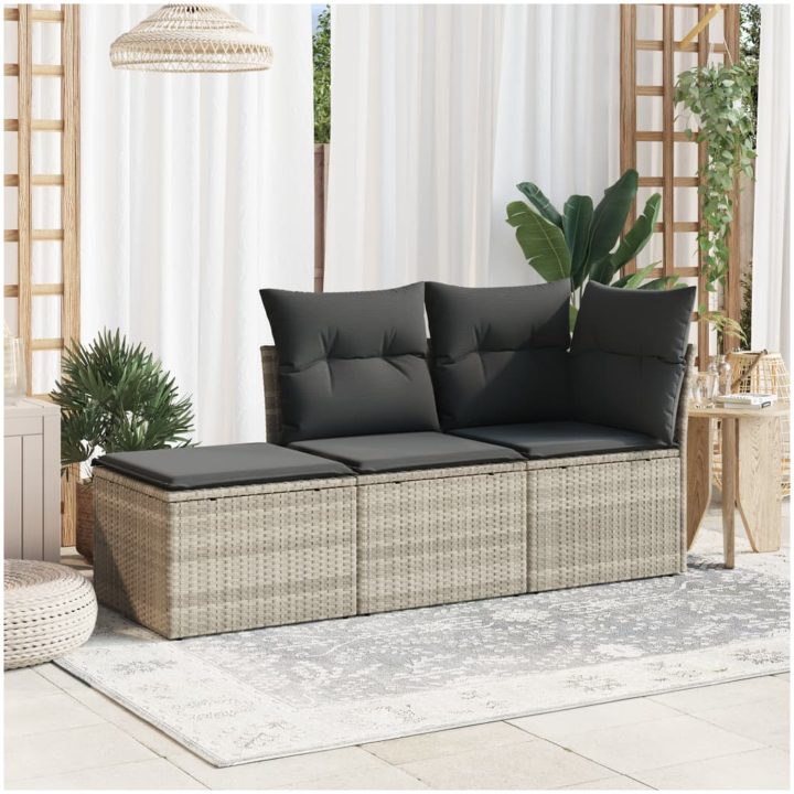 Trädgårdspall med dyna ljusgrå 55x55x37 cm konstrotting vidaXL – bild 3