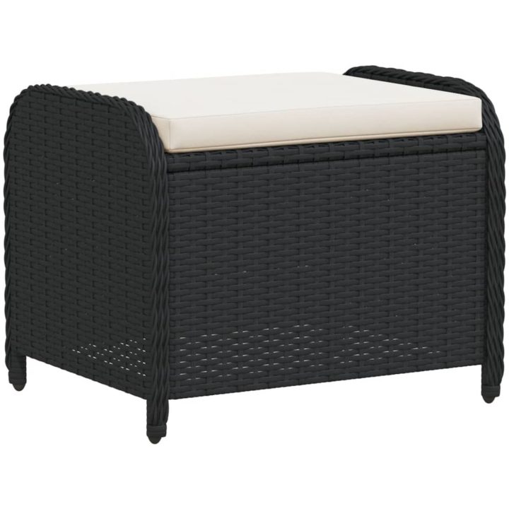 Trädgårdspall med dyna svart 58x46x46 cm konstrotting vidaXL – bild 2