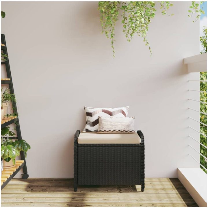Trädgårdspall med dyna svart 58x46x46 cm konstrotting vidaXL – bild 3