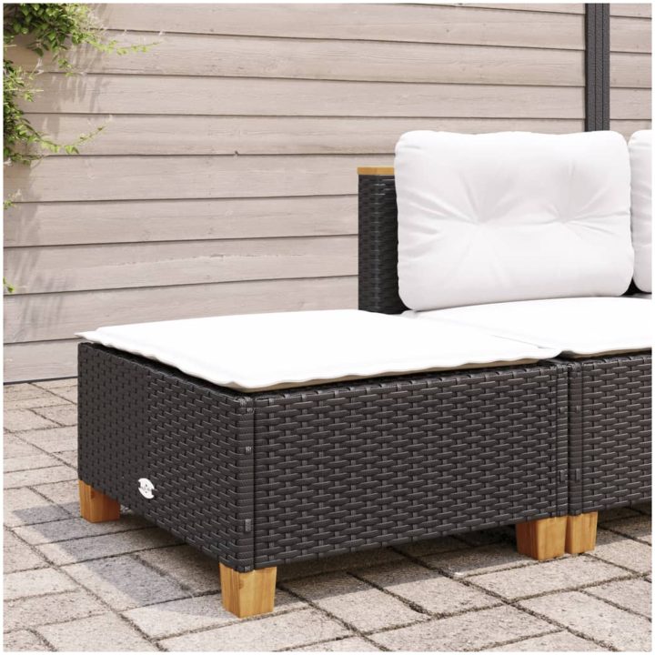 Trädgårdspall med dyna svart 63,5x56x32 cm konstrotting vidaXL – bild 3