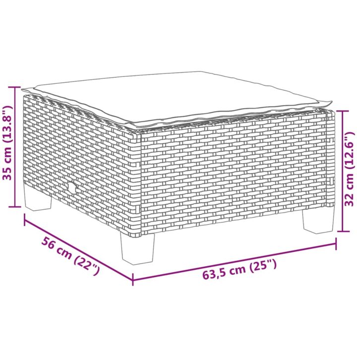 Trädgårdspall med dyna svart 63,5x56x32 cm konstrotting vidaXL – bild 8
