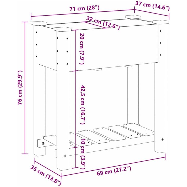 Trädgårdspall med hylla 71x37x76 cm Massivt Furu vidaXL 71 x 37 x 76,5 cm – bild 11