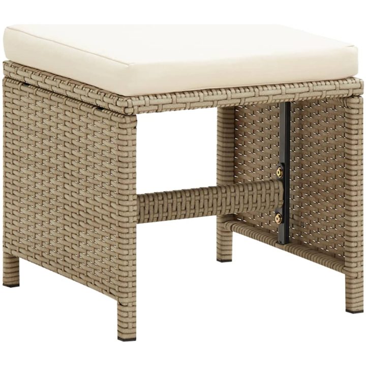 Trädgårdspallar 4 st med dynor konstrotting beige vidaXL – bild 2