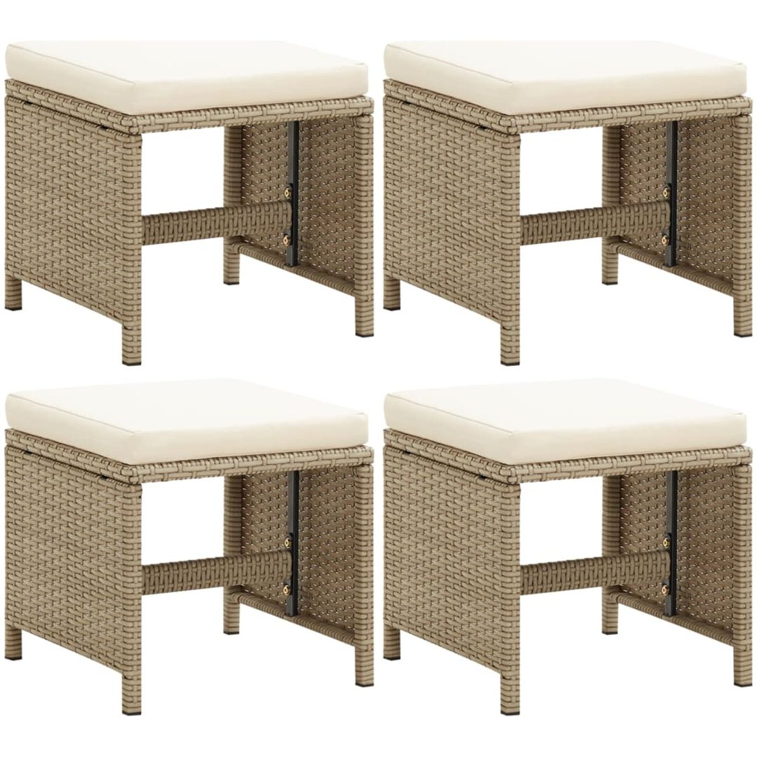 Trädgårdspallar 4 st med dynor konstrotting beige vidaXL