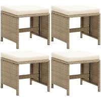 Trädgårdspallar 4 st med dynor konstrotting beige vidaXL