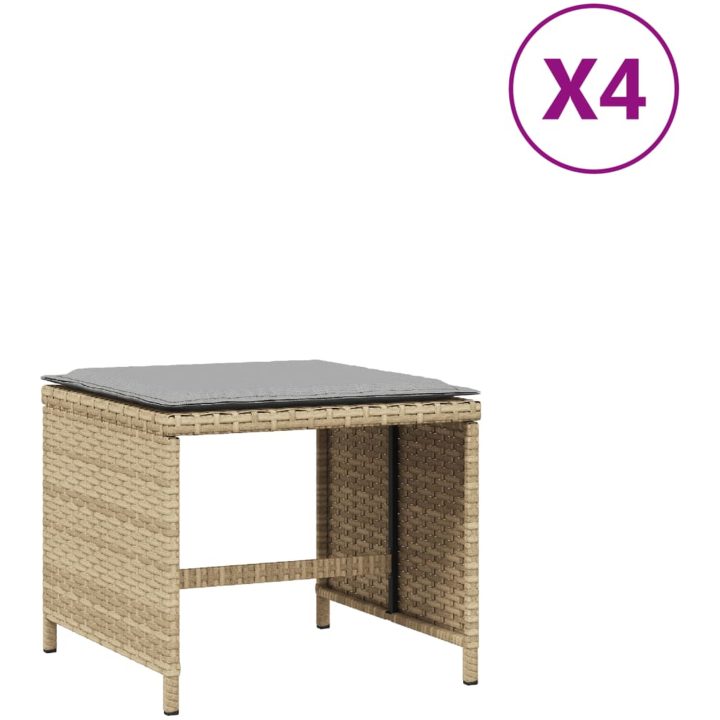 Trädgårdspallar m. dynor 4 st mix beige 40x40x35cm konstrotting vidaXL – bild 2