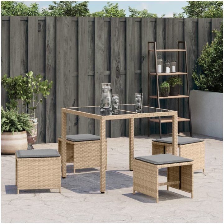 Trädgårdspallar m. dynor 4 st mix beige 40x40x35cm konstrotting vidaXL – bild 4