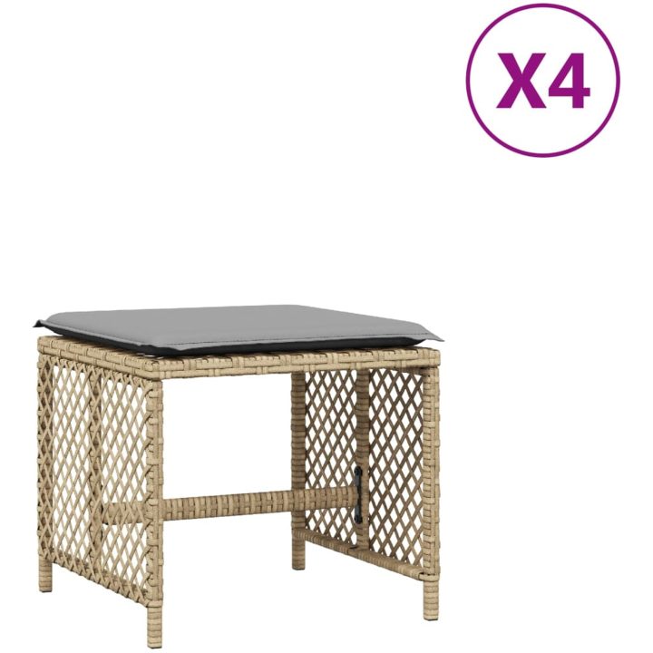 Trädgårdspallar m. dynor 4 st mix beige 41x41x36cm konstrotting vidaXL – bild 2