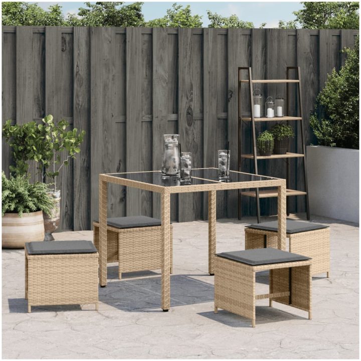 Trädgårdspallar m. dynor 4 st mix beige 41x41x36cm konstrotting vidaXL – bild 3