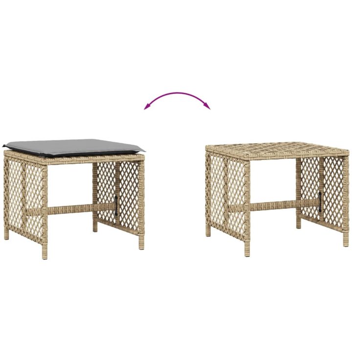 Trädgårdspallar m. dynor 4 st mix beige 41x41x36cm konstrotting vidaXL – bild 7
