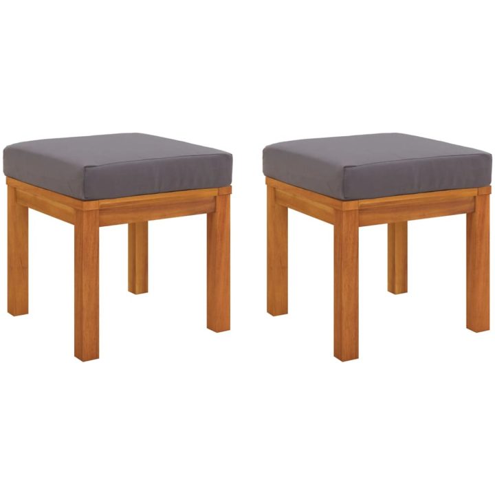 Trädgårdspallar med dynor 2 st 40x40x42 cm massivt akaciaträ vidaXL – bild 2