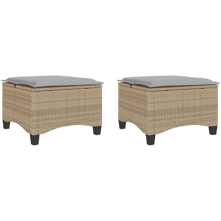 Trädgårdspallar med dynor 2 st, beige 55x55x36 cm konstrotting vidaXL – bild 2