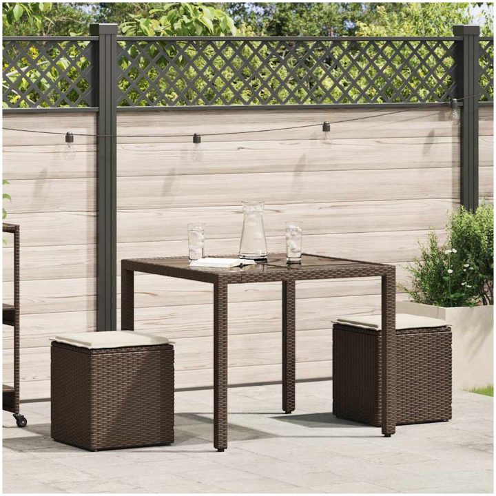 Trädgårdspallar med dynor 2 st, brun 40x40x43 cm konstrotting vidaXL – bild 2