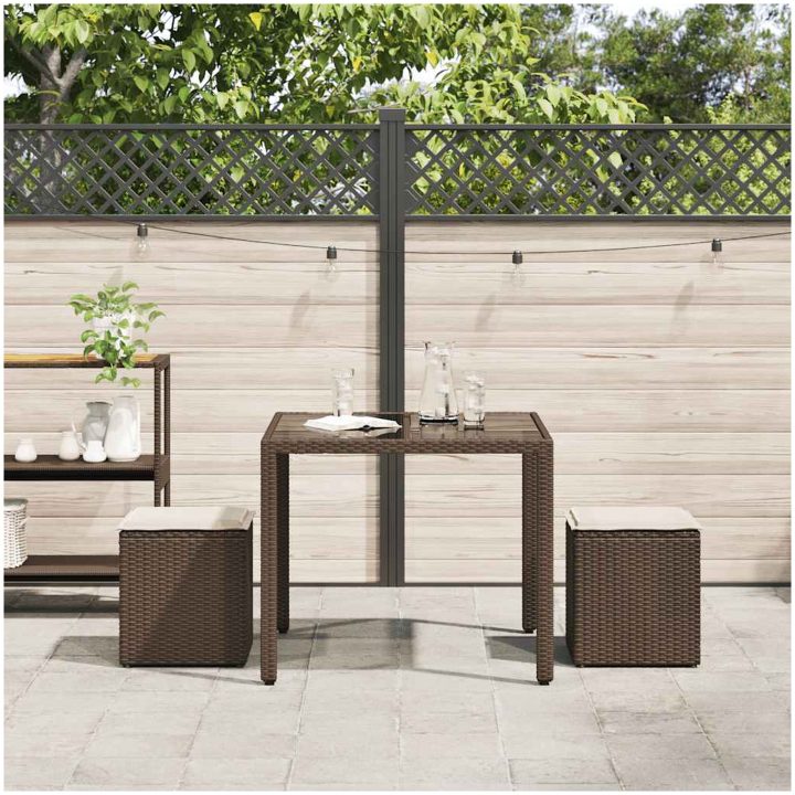 Trädgårdspallar med dynor 2 st, brun 40x40x43 cm konstrotting vidaXL – bild 3