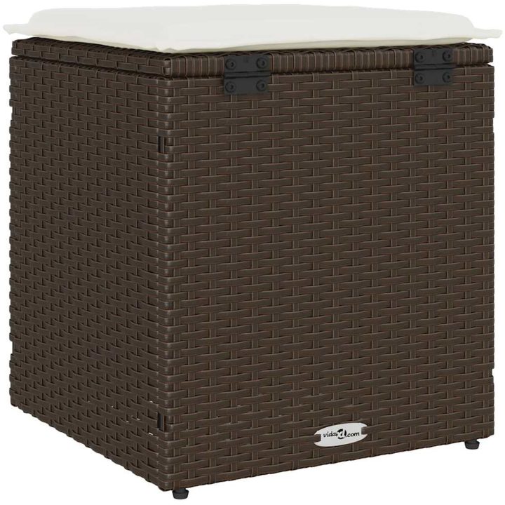 Trädgårdspallar med dynor 2 st, brun 40x40x43 cm konstrotting vidaXL – bild 8