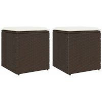 Trädgårdspallar med dynor 2 st, brun 40x40x43 cm konstrotting vidaXL
