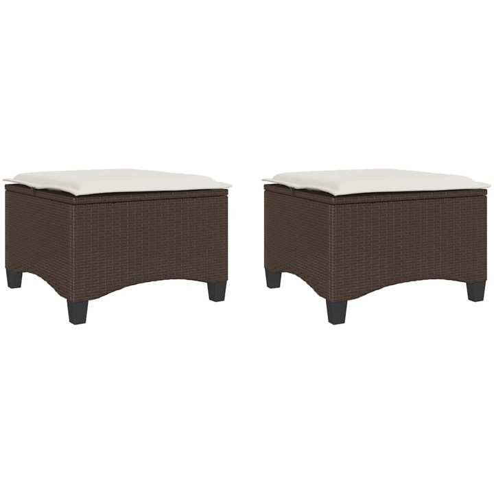 Trädgårdspallar med dynor 2 st, brun 55x55x36 cm konstrotting vidaXL – bild 2
