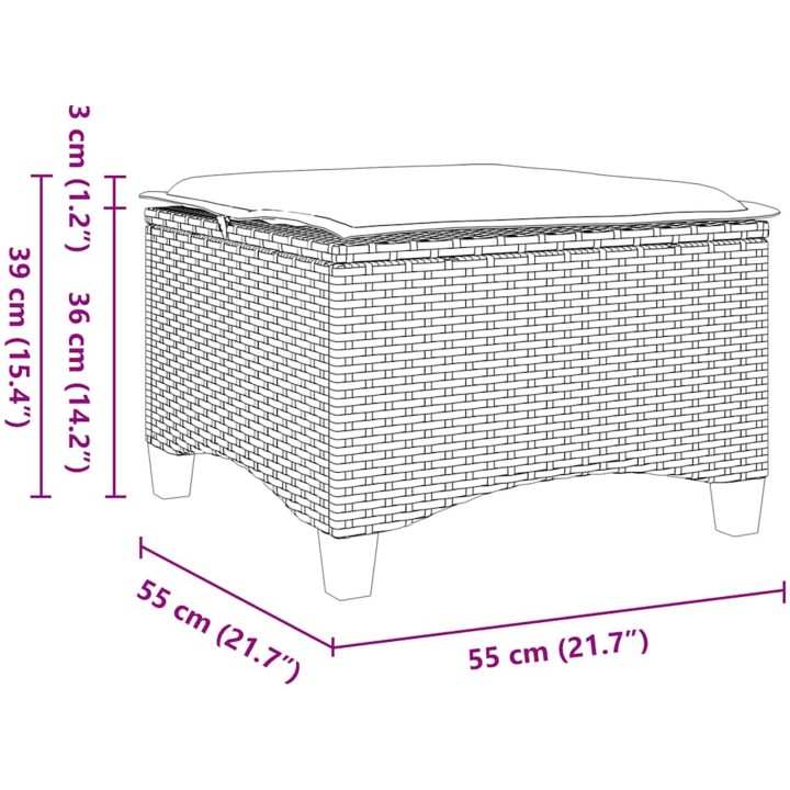 Trädgårdspallar med dynor 2 st, brun 55x55x36 cm konstrotting vidaXL – bild 8