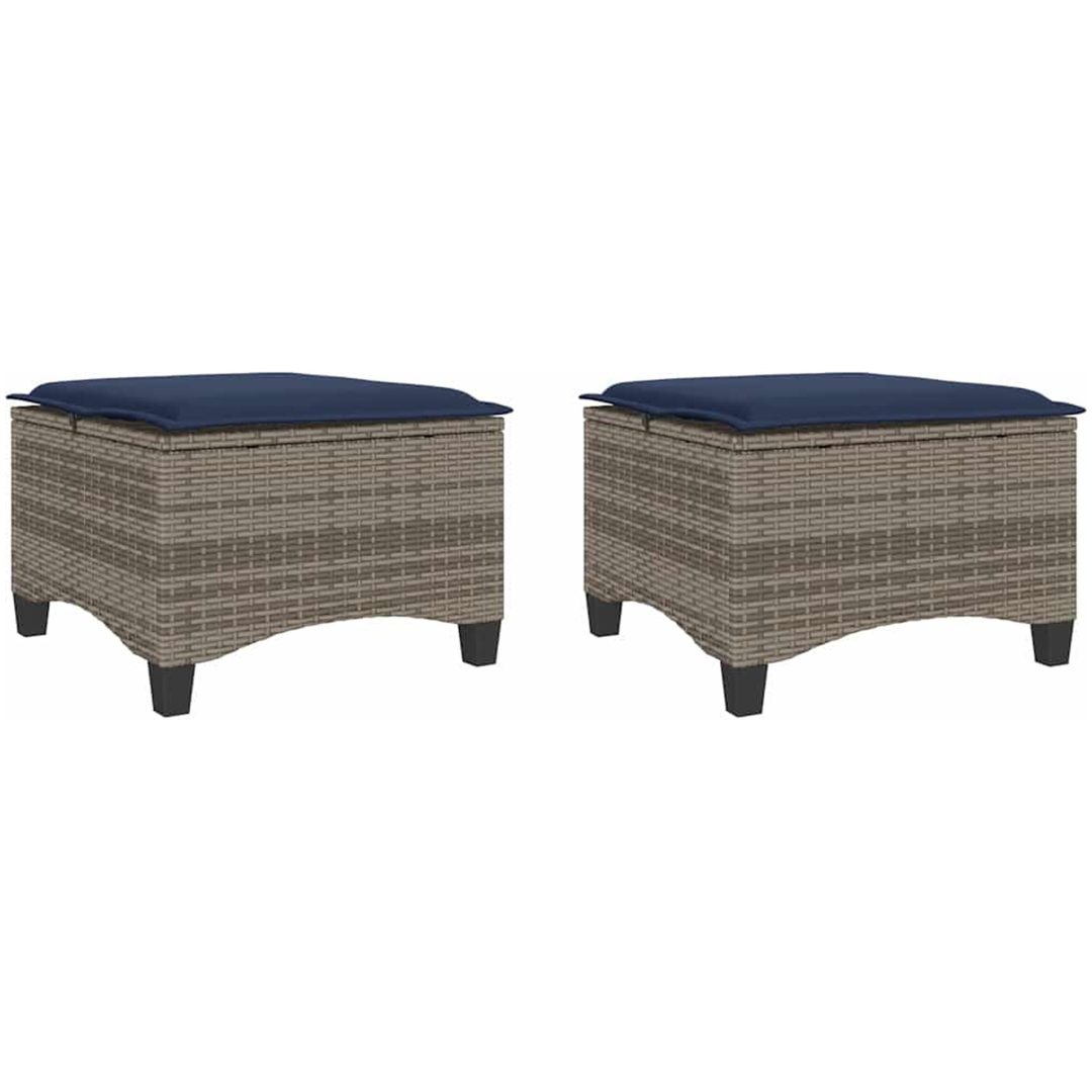 Trädgårdspallar med dynor 2 st, grå 55x55x36 cm konstrotting vidaXL – bild 2