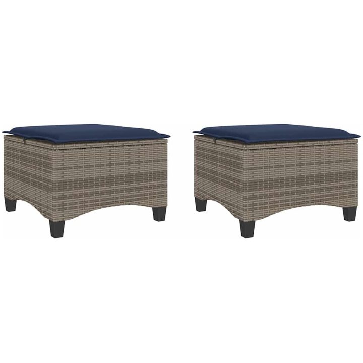 Trädgårdspallar med dynor 2 st, grå 55x55x36 cm konstrotting vidaXL – bild 2