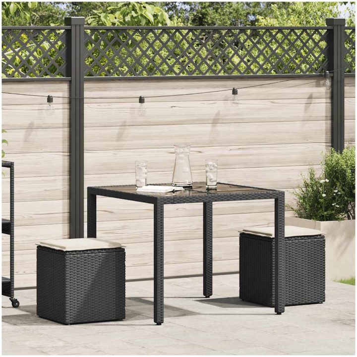 Trädgårdspallar med dynor 2 st svart 40x40x43 cm konstrotting vidaXL – bild 2